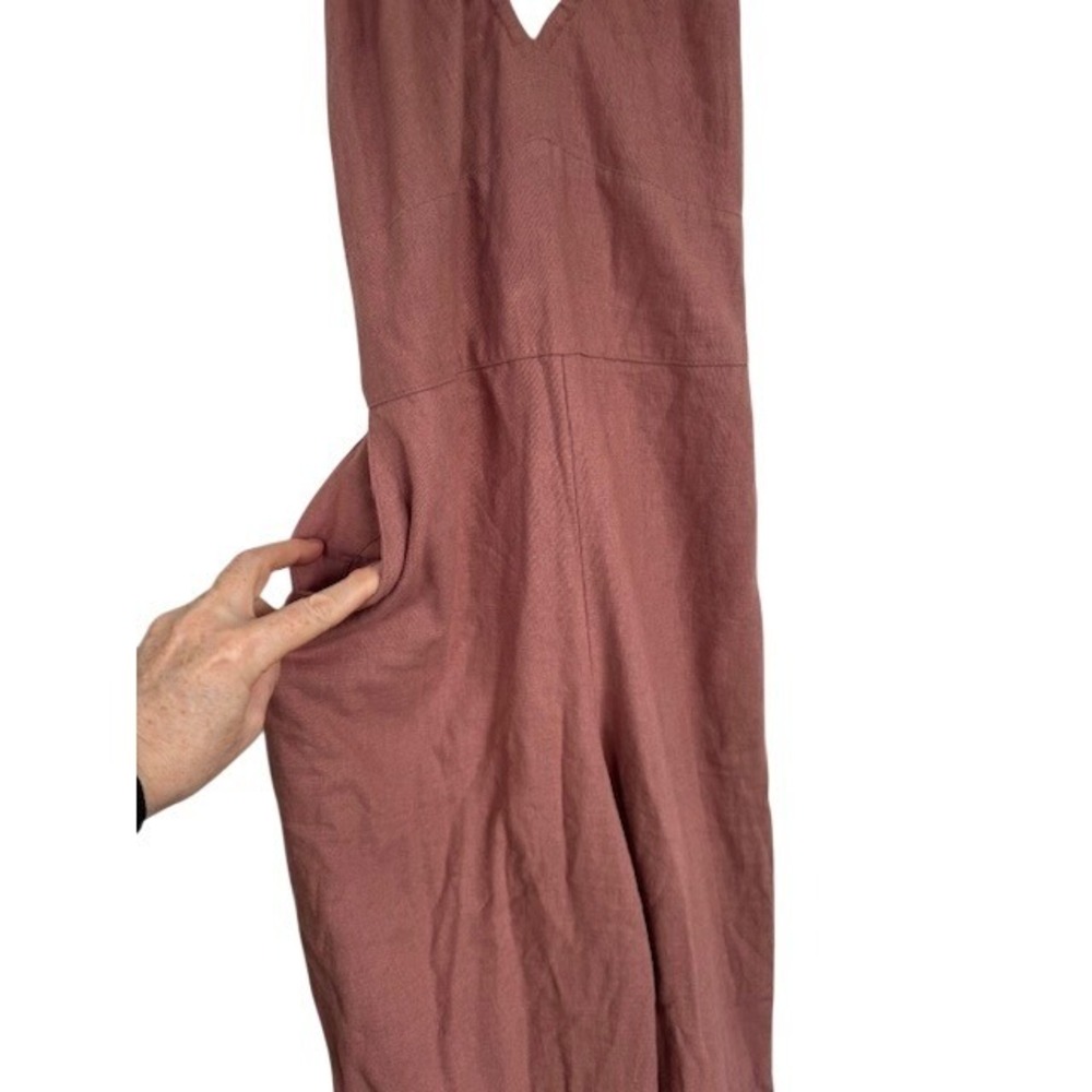 Abercrombie & Fitch Womens Medium Linen Blend Wide Leg Jumpsuit Mauve Tie Back - Picture 11 of 11